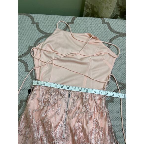 Lulus Making Magic Blush Pink Fringe Lace-Up Mini Dress, size XS - Picture 11 of 16